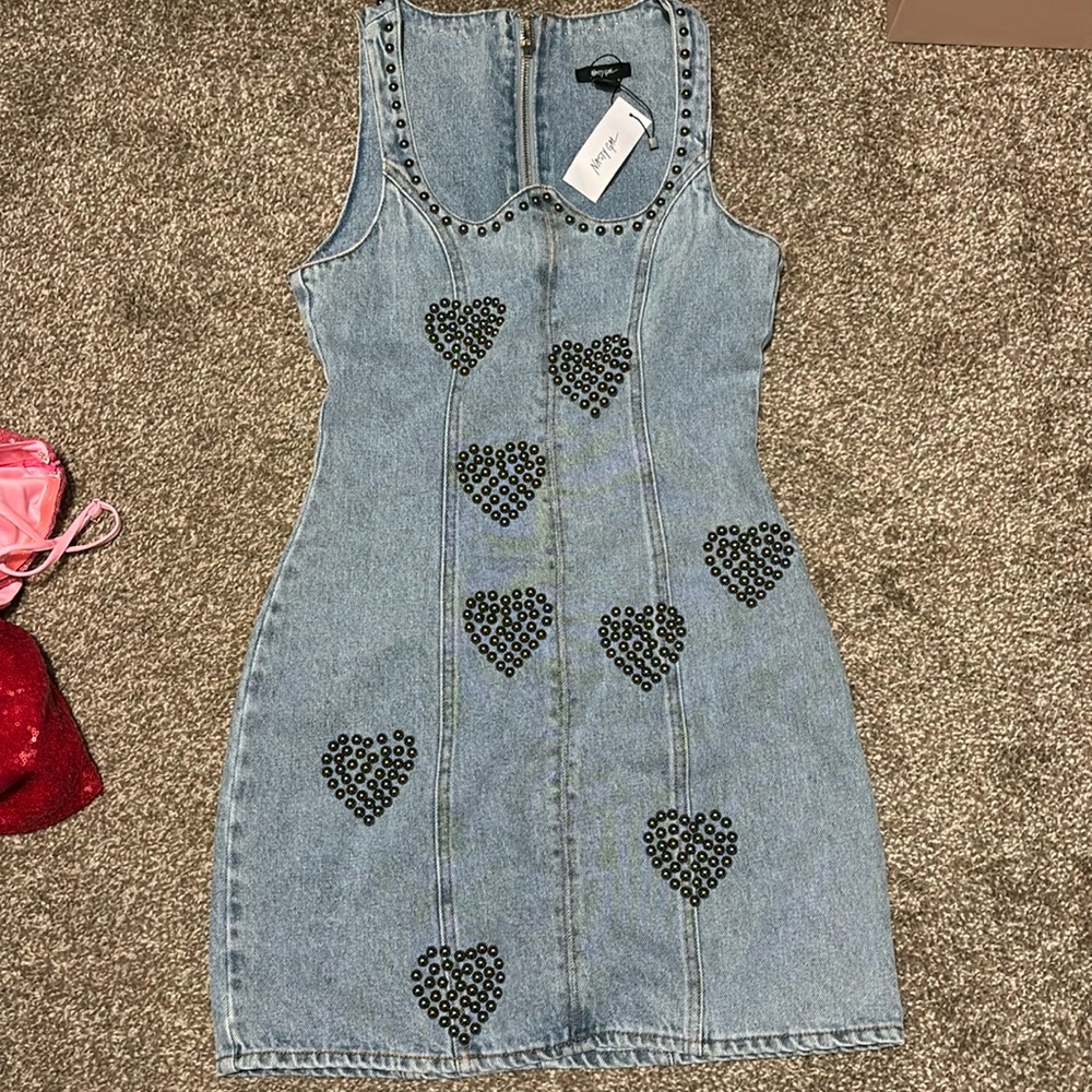 Nasty Gal studded heart mini denim dress